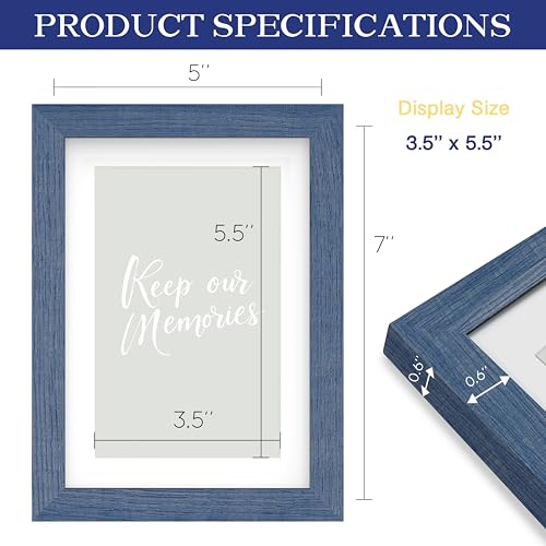 An&He 5x7 Inch Picture Frame, Blue Minimalist Photo Frame for Wall or Desk