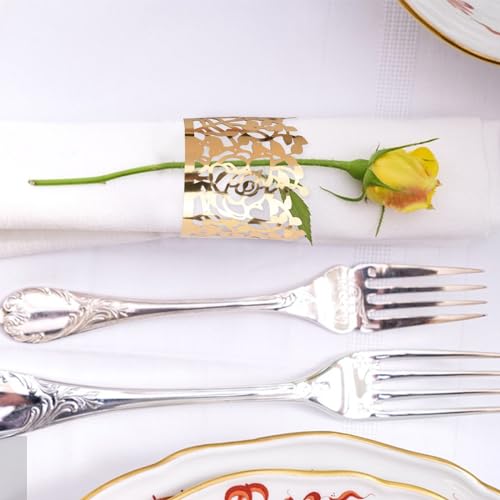 Gold Hollowed Rose Paper Napkin Rings - Set of 50 for Weddings & Events