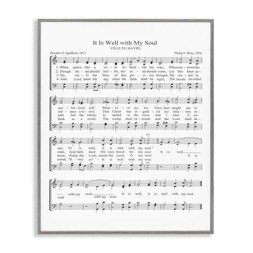 Stupell Industries It is Well with My Soul Vintage Sheet Music Grey Framed Wall Art, 11 x 14, Design by Artist Lettered and Lined