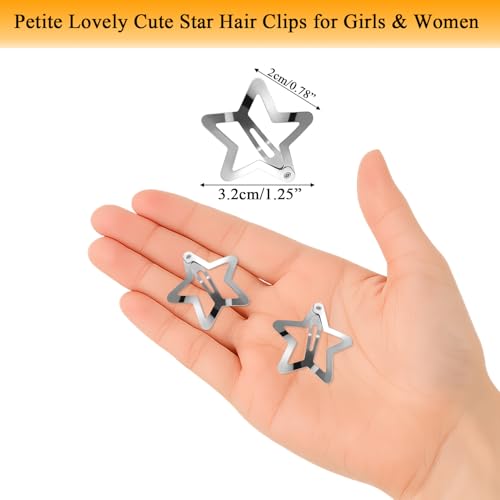 Star Hair Clips Silver Metal Snap Barrettes Y2K Hair Accessories