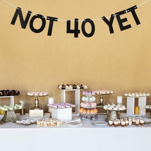 Not 40 Yet Banner - Black Glitter 39th Birthday Party Decor