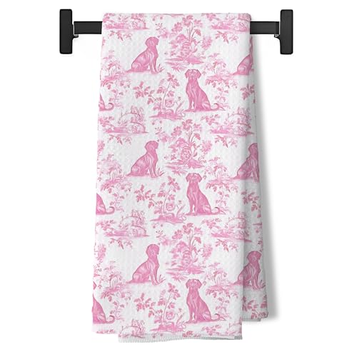 Pink Chinoiserie Labrador Retriever Kitchen Towels - 16x24 Inch