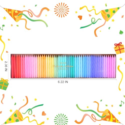Rainbow Spiral Birthday Candles - 50 Colorful Long Burn Cake Toppers