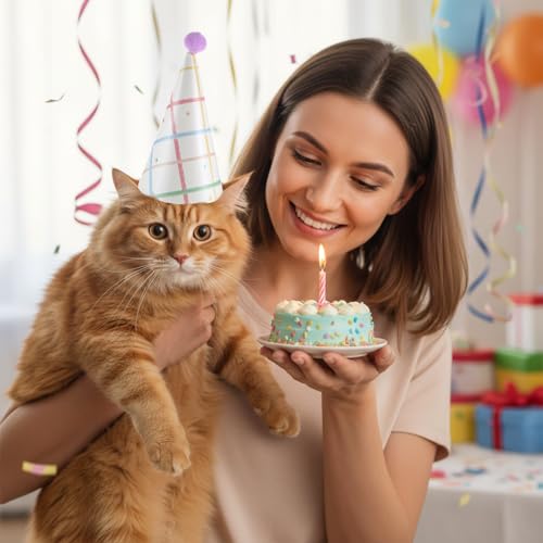 10 Pack Adjustable Party Hats for Pets - Mini Birthday Hats for Dogs & Cats