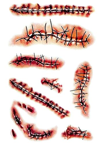 Chucky Costume Temporary Tattoos - 10 Sheets Realistic Scar Stickers