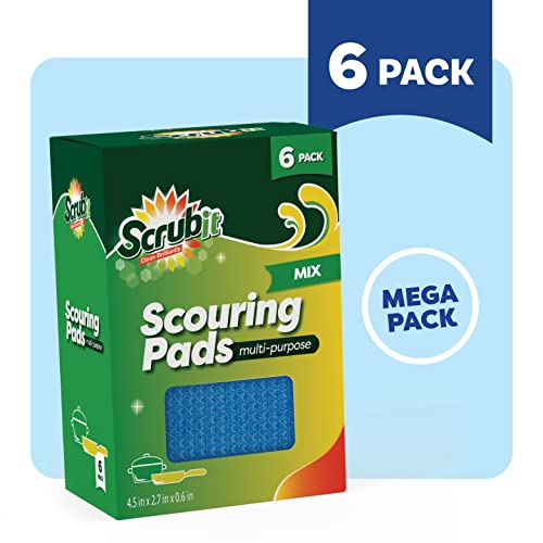 SCRUBIT Non-Scratch Multi-Purpose Scouring Pads - 6 Pack in Blue, Red, Green
