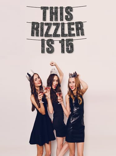 This Rizzler is 15 Black Glitter Banner, Funny Gen Z Slang Birthday Decor