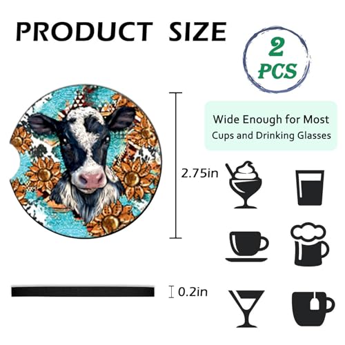 Cat Car Cup Holder Coasters 2 Pack - Waterproof Neoprene Rubber Mats 2.75 Inch