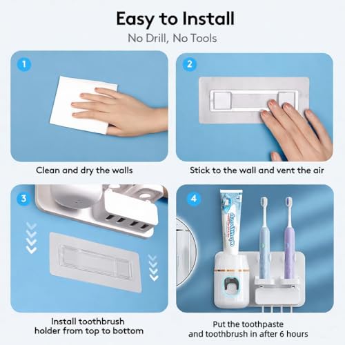 TuCao White Wall Mounted Toothbrush Holder with Automatic Toothpaste Dispenser