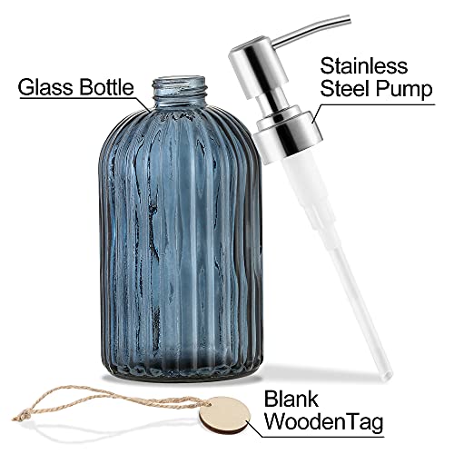 MOCLIF 16 oz Tempered Glass Soap Dispenser, Blue Grey Vertical Stripe