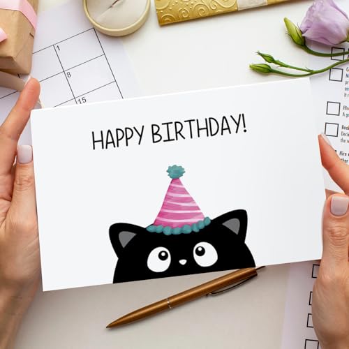 Funny Black Cat Birthday Card for Cat Lovers - 8x5.3 in