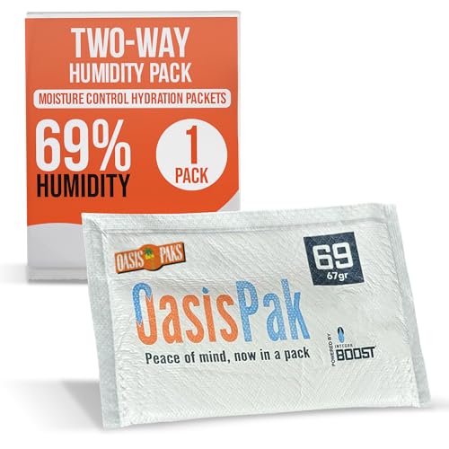 OasisPak 69% RH Humidity Control Packs - 67g for Freshness & Flavor