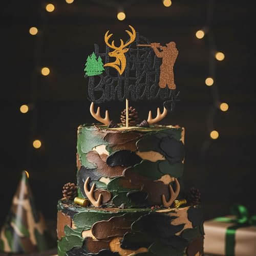 Hunting Cake Topper - Happy Birthday Deer Hunter Decoration