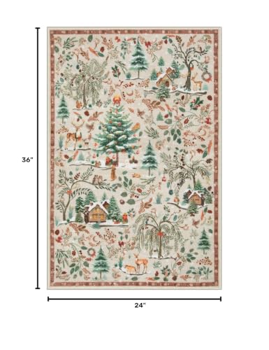 Lahome Christmas Entryway Rug 2' x 3' Beige Non Slip Holiday Door Mat