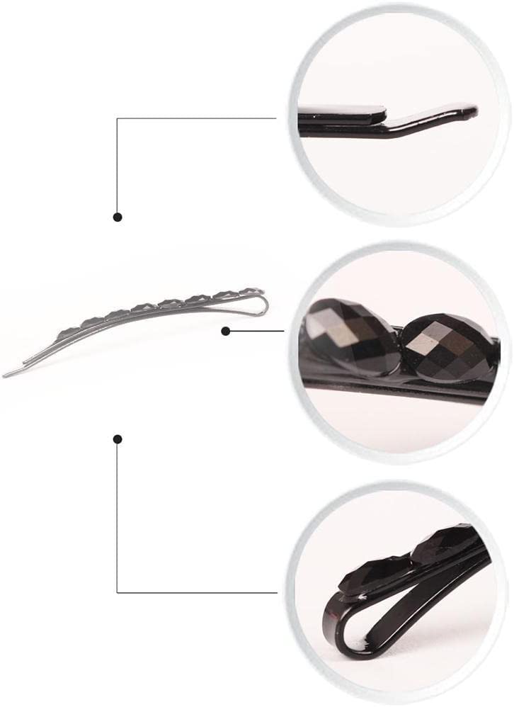 Black Rhinestone Hair Barrettes Crystal Diamond Bobby Pins 2-Pack