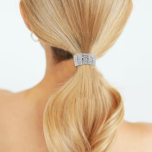 Bremorou 2 Pcs Sparkly Rhinestone Ponytail Holders Silver Crystal Scrunchies