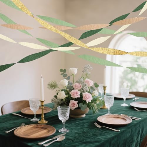 Olive Green & Gold Crepe Paper Streamers - 6 Rolls for Boho Party Decor