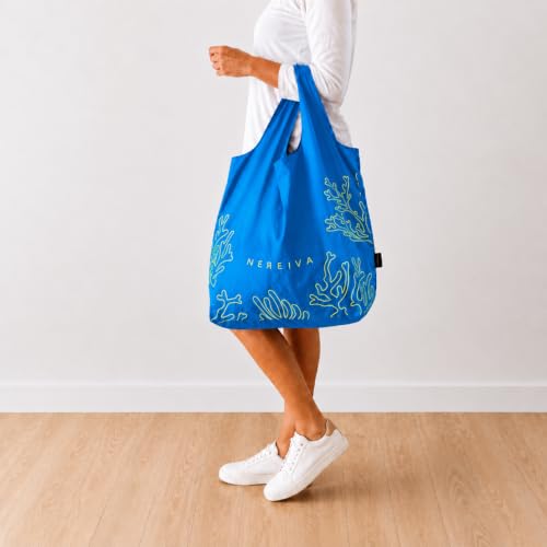 Ocean Blue Reusable Shopping Bag - 55 lbs Capacity, Folds Small