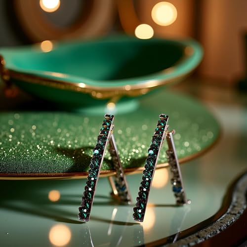 Green Rhinestone Hair Clips 2-Piece Sparkly Crystal Duckbill Barrettes