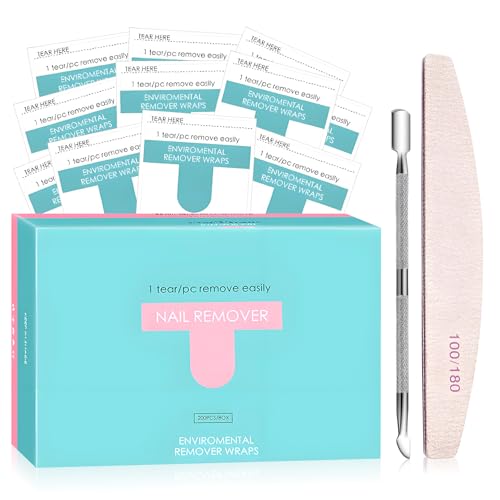 Nail Polish Remover Wipes Kit - 200 Pack Pre-Soaked Pads with Tools