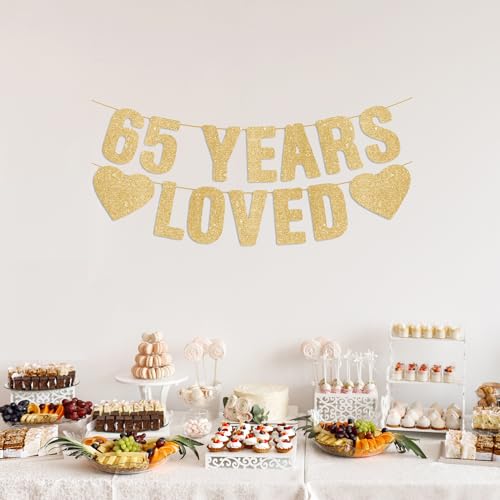Happy 65th Birthday Banner - Pre-Strung Gold Glitter Decorations
