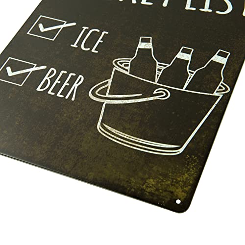 Vintage Ice Beer Bucket List Metal Tin Sign - 12x8 Wall Art