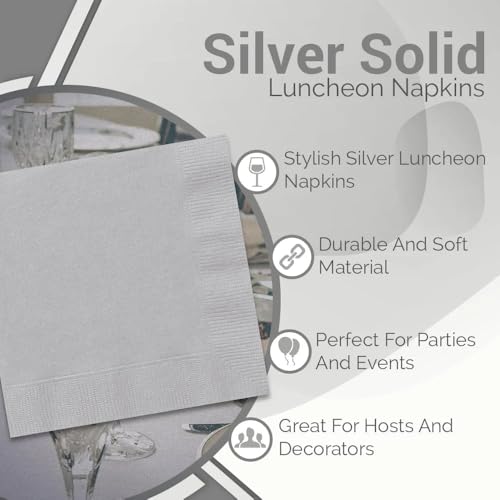 Silver Luncheon Napkins - Pack of 20 - Premium 2-Ply Paper