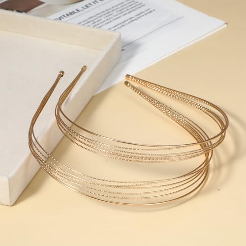 Dopenspi 2-Piece Multi-Layer Gold Metal Headband Set for Women