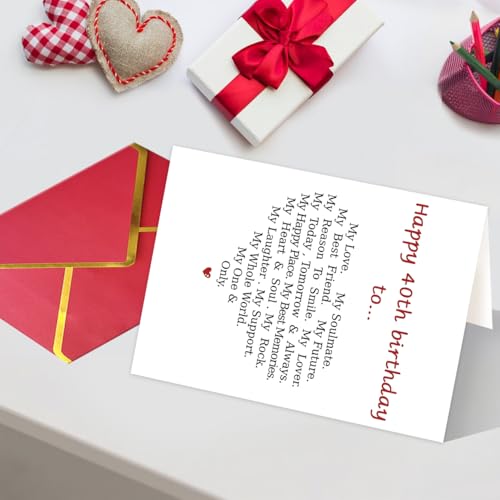 40th Birthday Card - Unique Heart Design Gift for Husband or Wife (03)