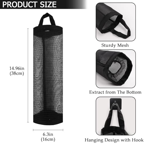 Heavy-Duty Mesh Grocery Bag Holder with Dispenser, Hanging Storage Organizer