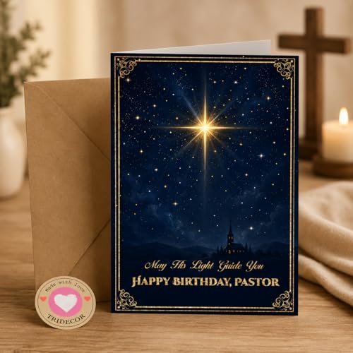 Christian Birthday Card for Pastor | 5x7 Folded Design with Envelope