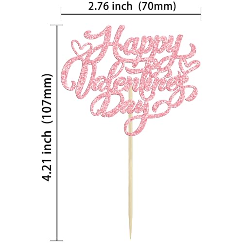Valentine's Day Glitter Cupcake Toppers 24Pcs Pink Sweet Love Cake Picks