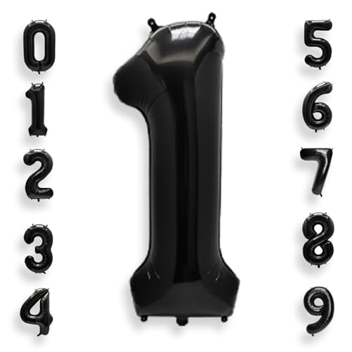 AULE 40 Inch Black Number Balloon 1 - Jumbo Foil for Parties
