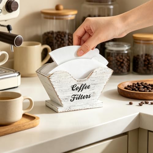 Rustic Wood #4 Coffee Filter Holder - Farmhouse Countertop Organizer