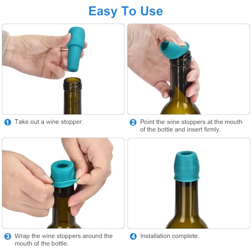 6 Pack Silicone Wine Stoppers by Brusoon - Leak-Proof Seal