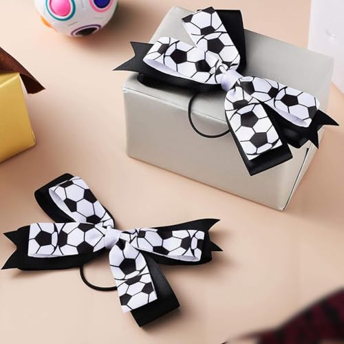 GSHLLO 6 Pcs Football Hair Bow Ties Soccer Elastic Ponytail Holders