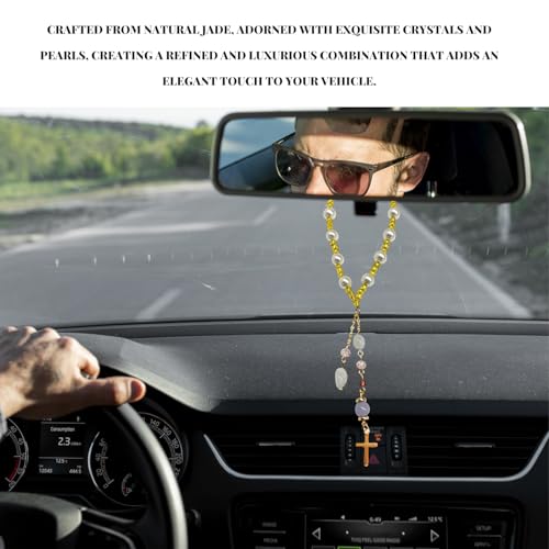 Jade Cross Car Hanging Ornament with Pearl - Christian Charm