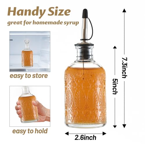 7oz Retro Glass Syrup Dispenser with Stainless Steel Spout & Funnel