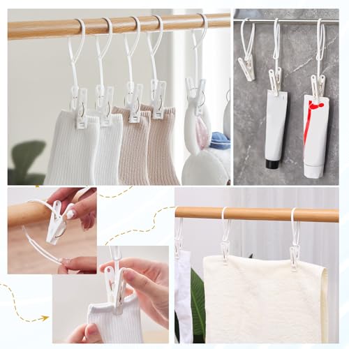 30 Pack Laundry Clips with Rope Hangers - Multi-Purpose Clothes & Towel Organizer