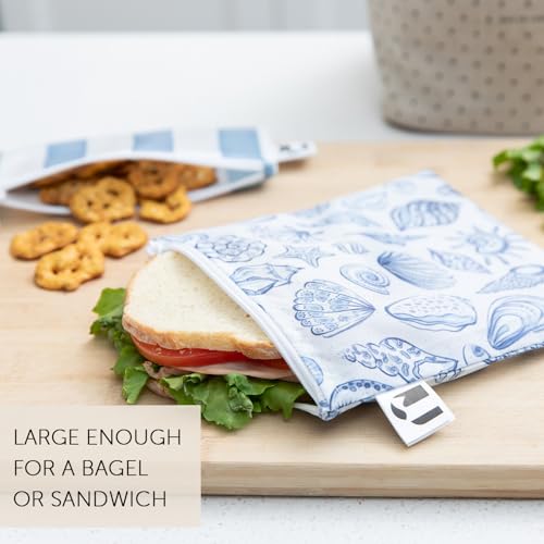 Bumkins Reusable Large Sandwich & Snack Bags - Nautical Stripe & Shells (2-Pk)