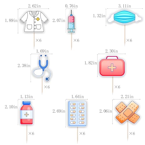 48 Pcs Nurse Graduation Cupcake Toppers RN Nursing Party Picks