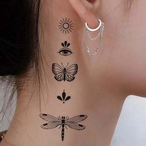 FUNTATTOO 6 Sheets Black Old School Temporary Tattoos Vintage Retro Fake Body Art