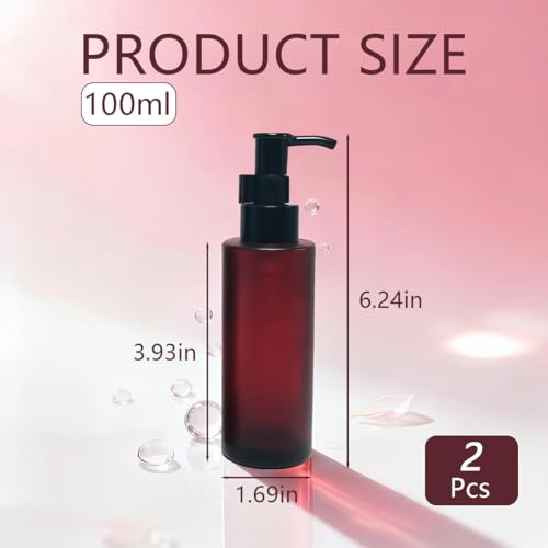 100ml Amber Glass Pump Bottles - 2 Pack Refillable Dispensers