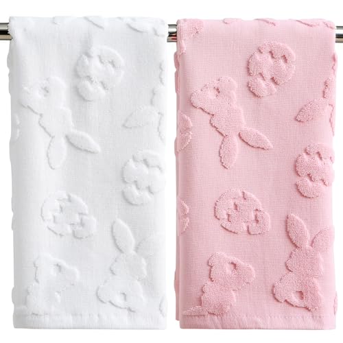 Aolime Easter Hand Towels - 2-Piece Set, 100% Cotton Bunny & Egg Design