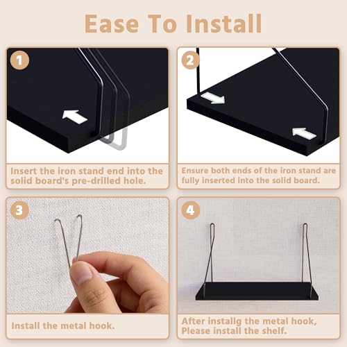 Cubicle Shelf with Hooks - 11.8" Floating Wall Shelf for Office Storage