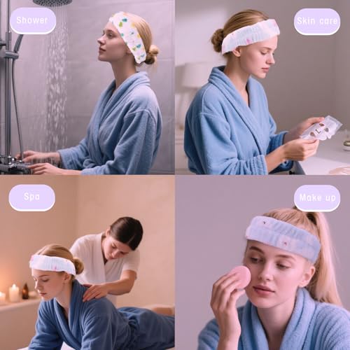 Spa Headband and Wristband Set for Skincare and Face Washing