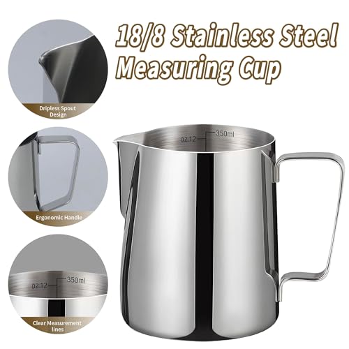 Stainless Steel Milk Frother Cup with Precision Spout - 12oz
