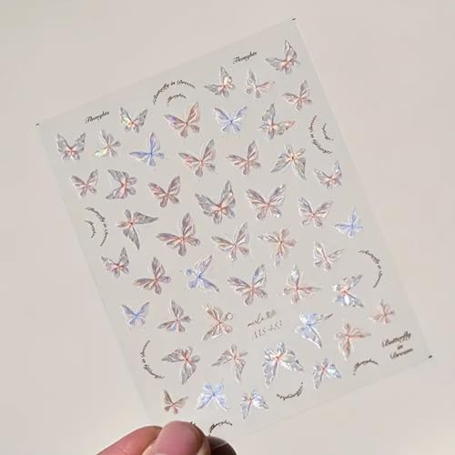 5D Embossed Aurora Butterfly Nail Art Stickers Pink Shell Decals