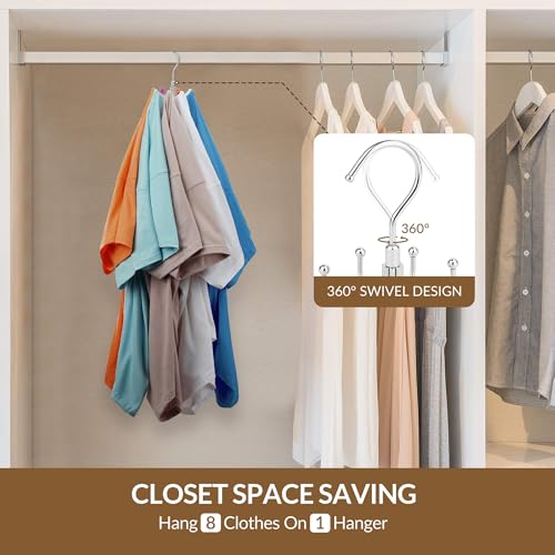 ZEDODIER 8-Hook Space Saving Clothes Hanger, Rotating Metal Organizer - Silver