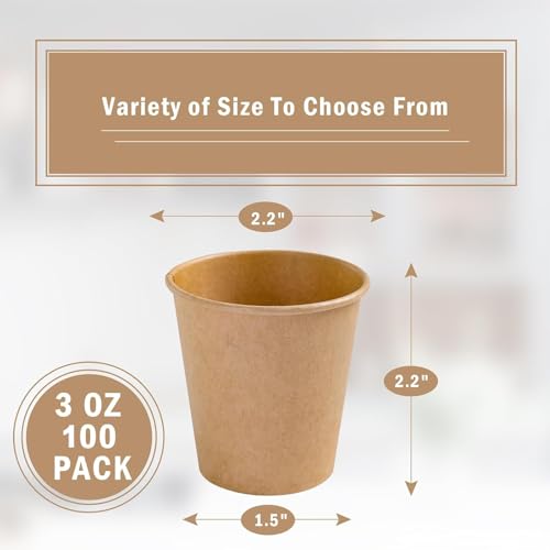 Lamosi 100 Count 3 oz Kraft Paper Cups - Disposable Small Coffee Cups